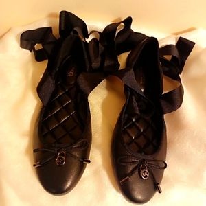 Michael Kors black tie up ballet slippers size 5.5 M